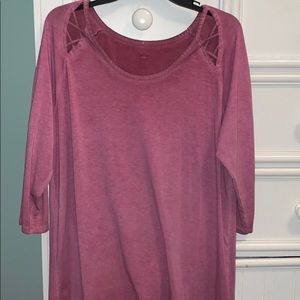 long sleeve tee with criss cross sleeves; size:XL